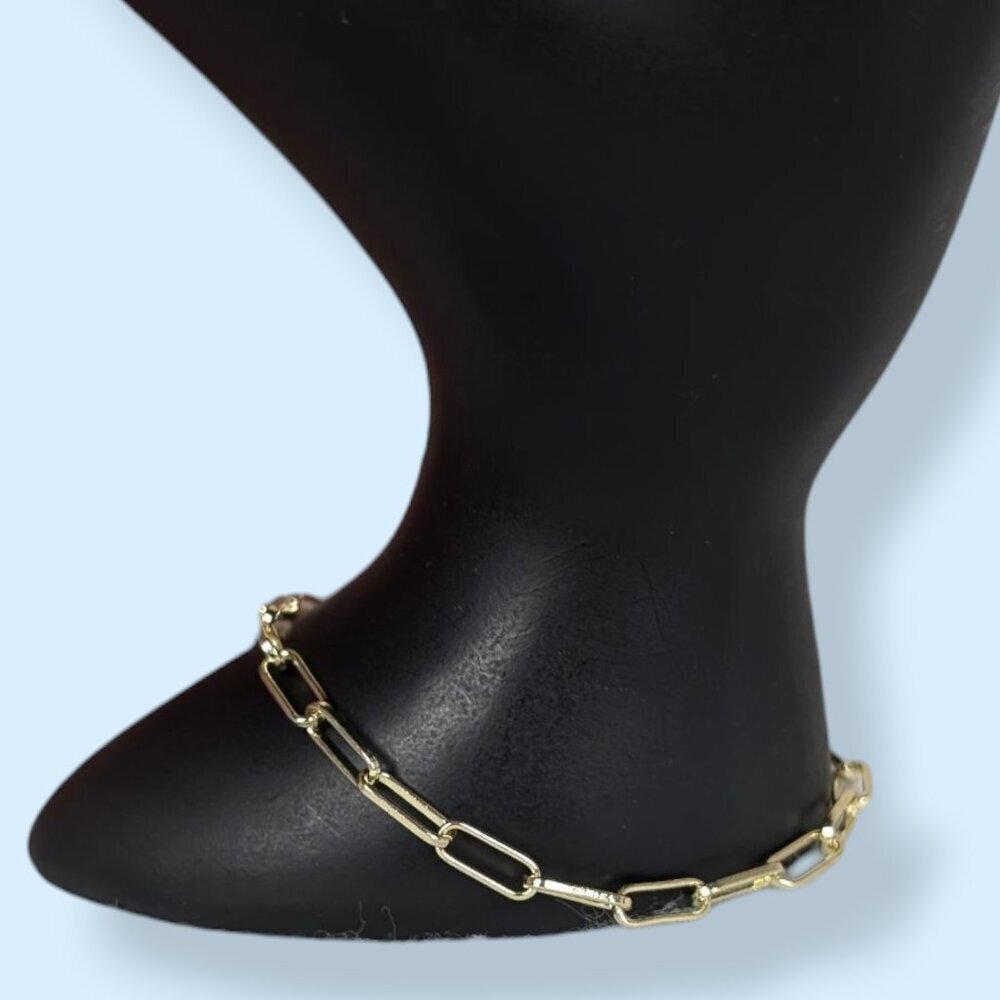 Gold Tone Paperclip Link Metal Chain Bracelet